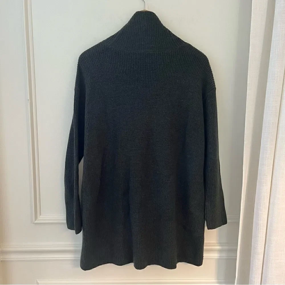 Eileen Fisher Marino Wool Turtleneck Tunic Swearer Dark Gray/Green XS NWT